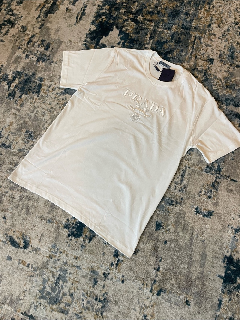 Prada Milano Men’s White Embroidered Logo T-Shirt New With Tags